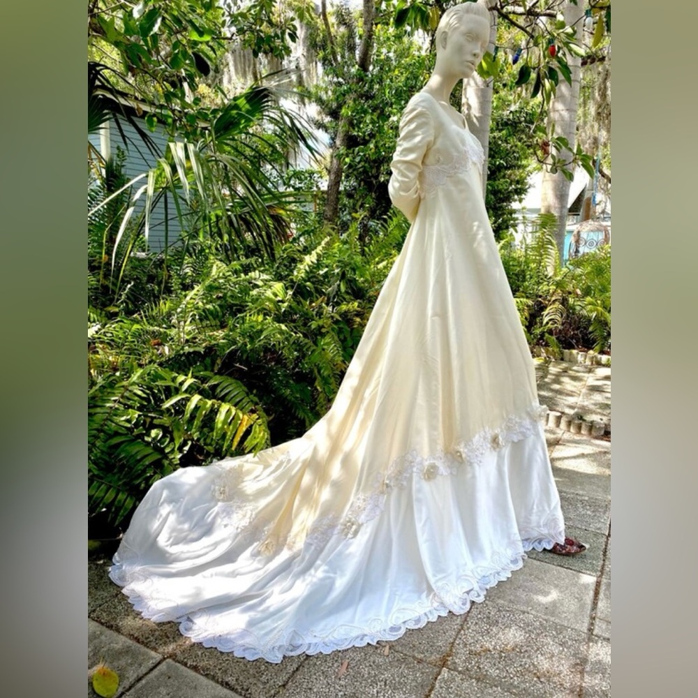 1960s Ivory Satin Wedding Dress